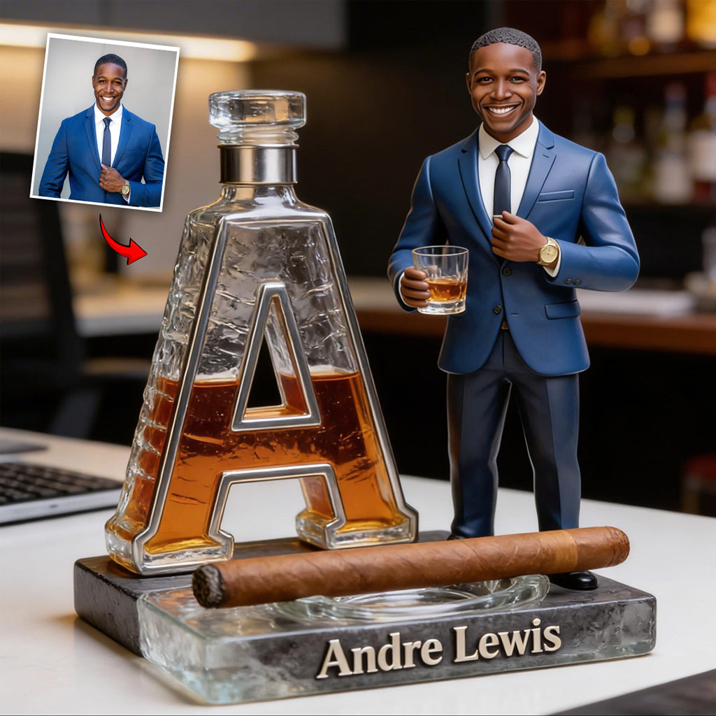 Custom Photo Adult Man Whiskey Cigar Shaped Acrylic Plaque, Unique Mens Gift