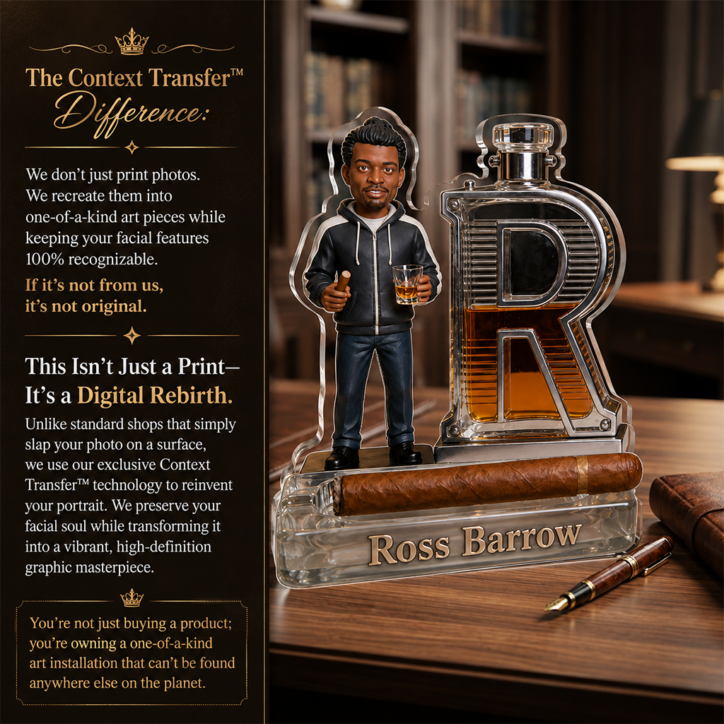 Custom Photo Adult Man Whiskey Cigar Shaped Acrylic Plaque, Unique Mens Gift