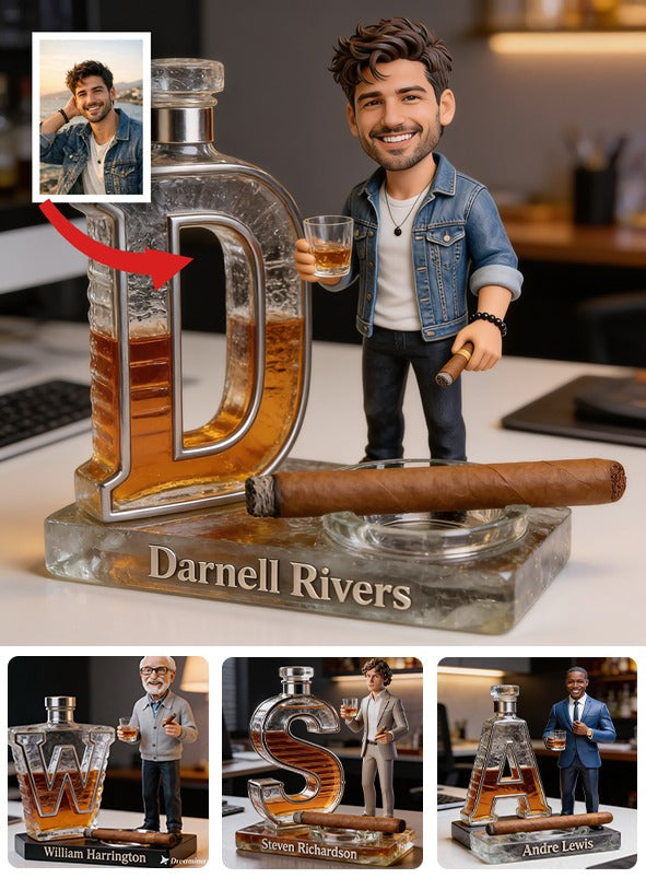 Custom Photo Adult Man Whiskey Cigar Shaped Acrylic Plaque, Unique Mens Gift