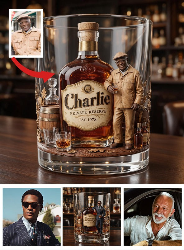 Personalized Older Black Gentleman Whiskey Glass Bourbon Lover Gift