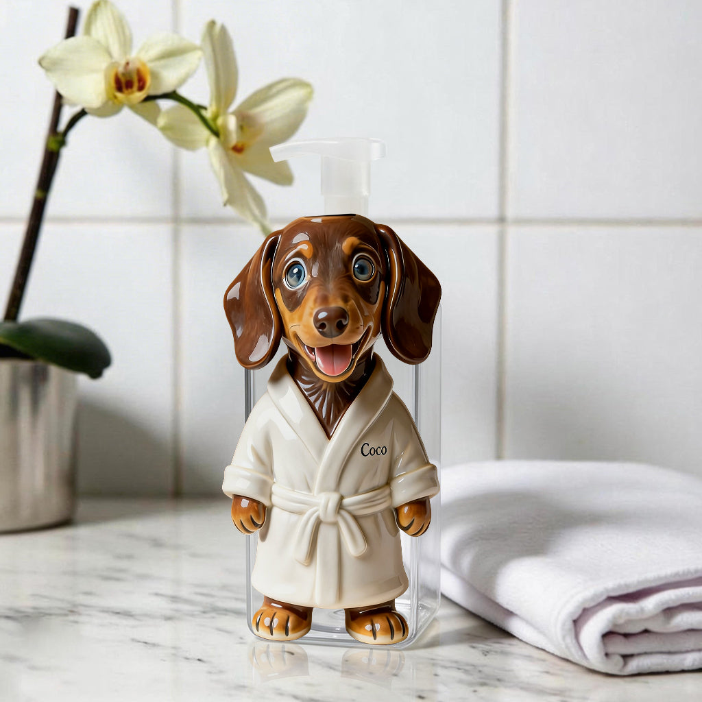 Personalized Wrinkled Pug Bathrobe Soap Dispenser Dog Lover Bathroom Gift