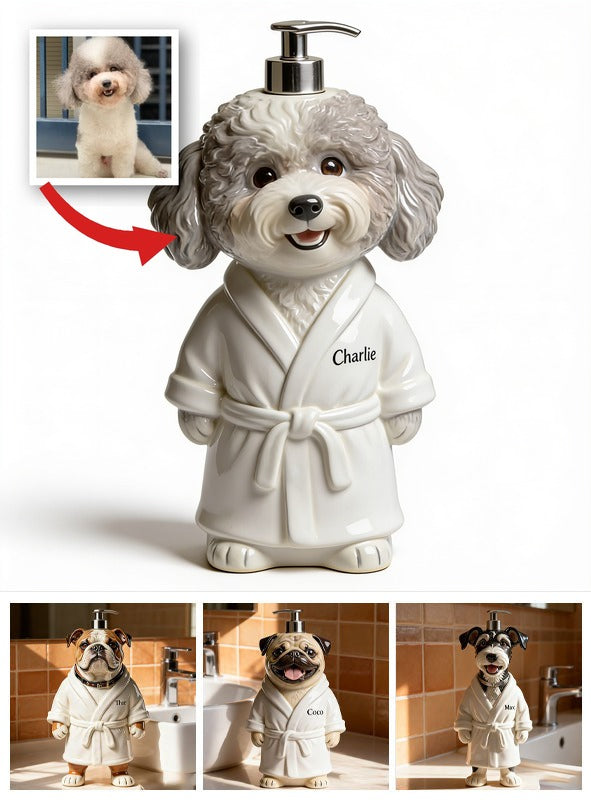 Personalized Curly Gray Poodle Bath Robe Soap Dispenser Bathroom Decor