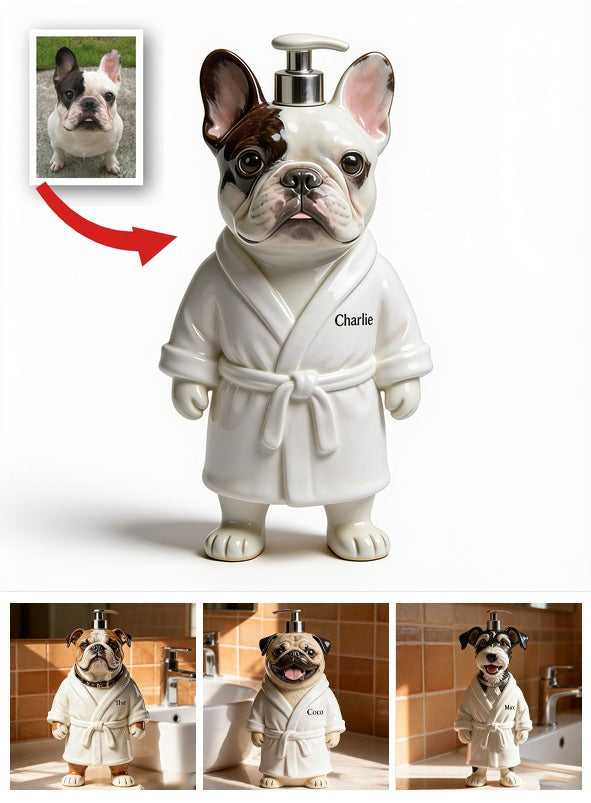 Personalized French Bulldog Bathrobe Soap Dispenser, Pet Lover Bathroom Decor