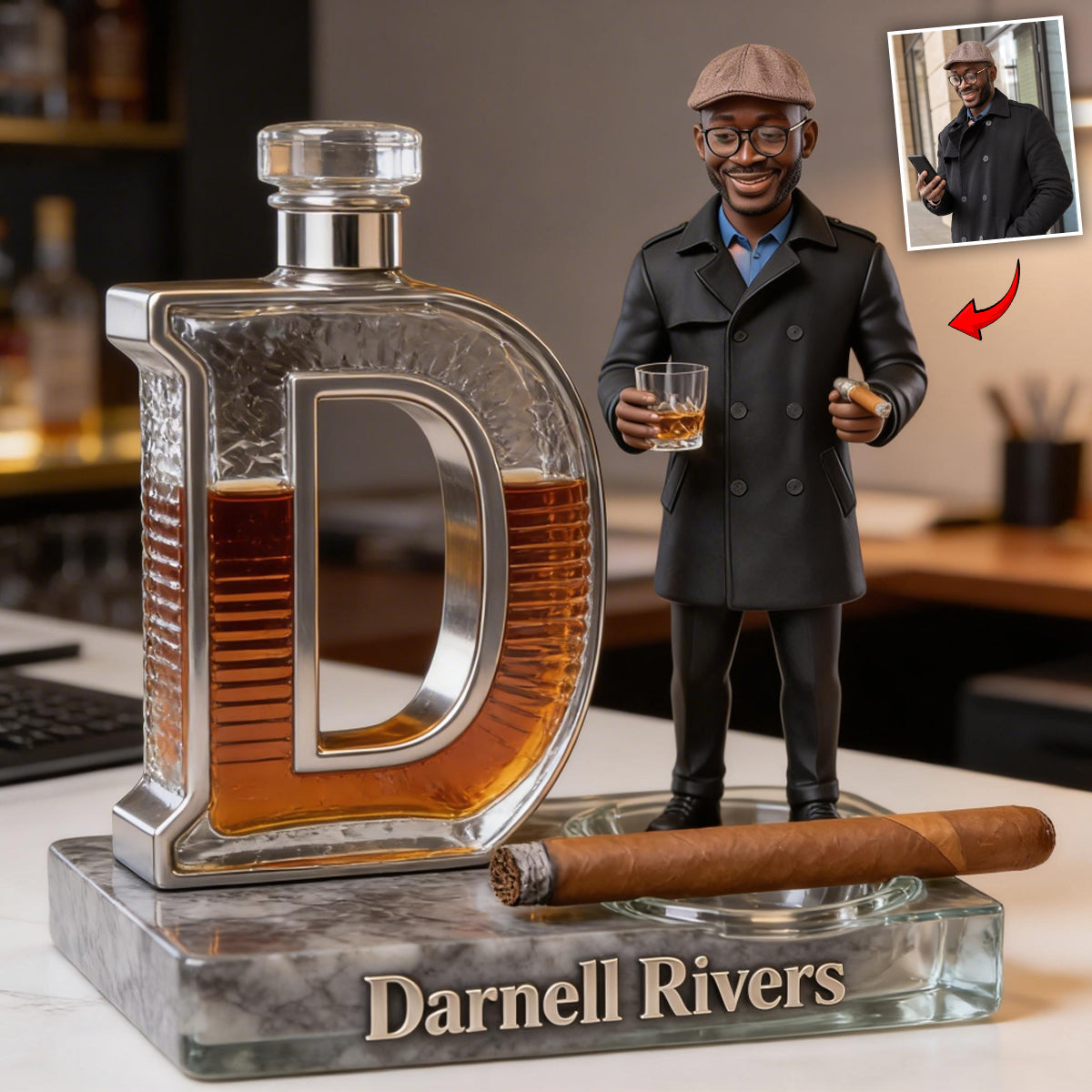 Custom Photo Older Latina Bearded Man Whiskey Cigar Custom Shaped Acrylic Plaque Gift for Him