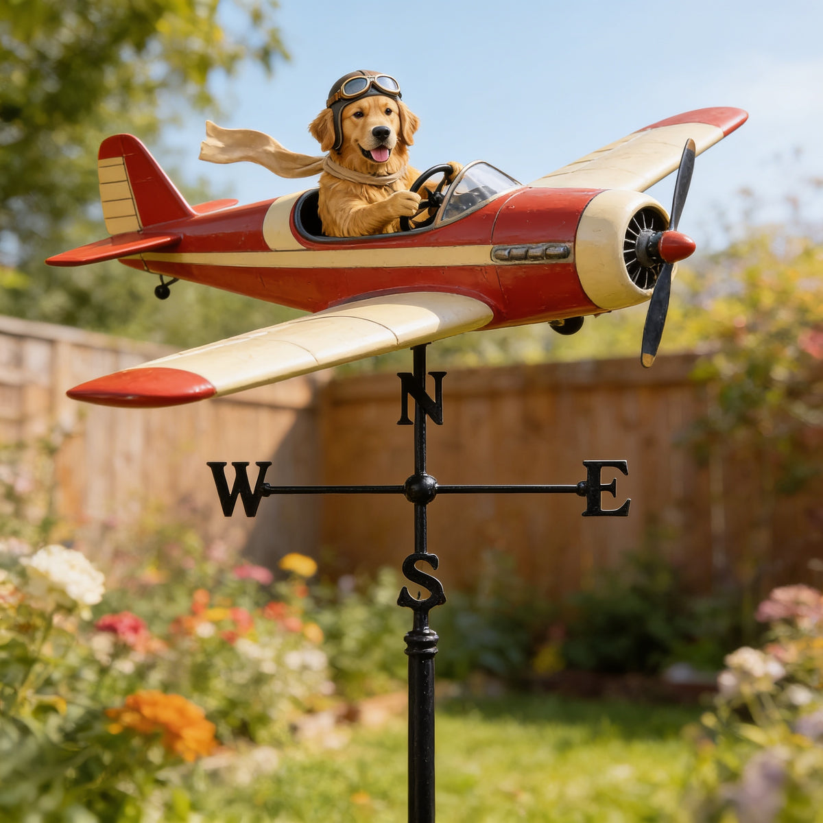 Custom Photo Golden Retriever Pilot Airplane Weather Vane, Garden Pet Lover Gift