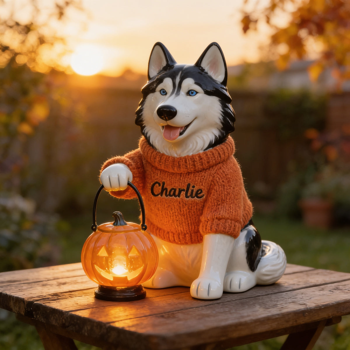 Personalized Fall Blue Eyed Siberian Husky Solar Acrylic Light