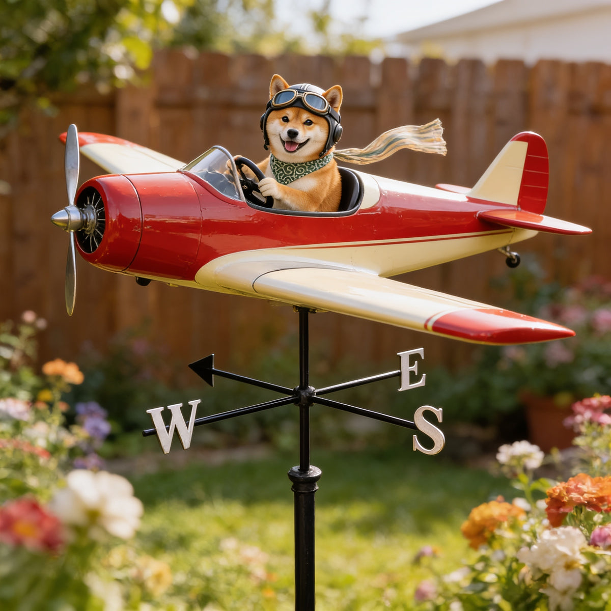 Custom Photo Pilot Shiba Inu Weather Vane, Pet Lover Garden Decor Gift