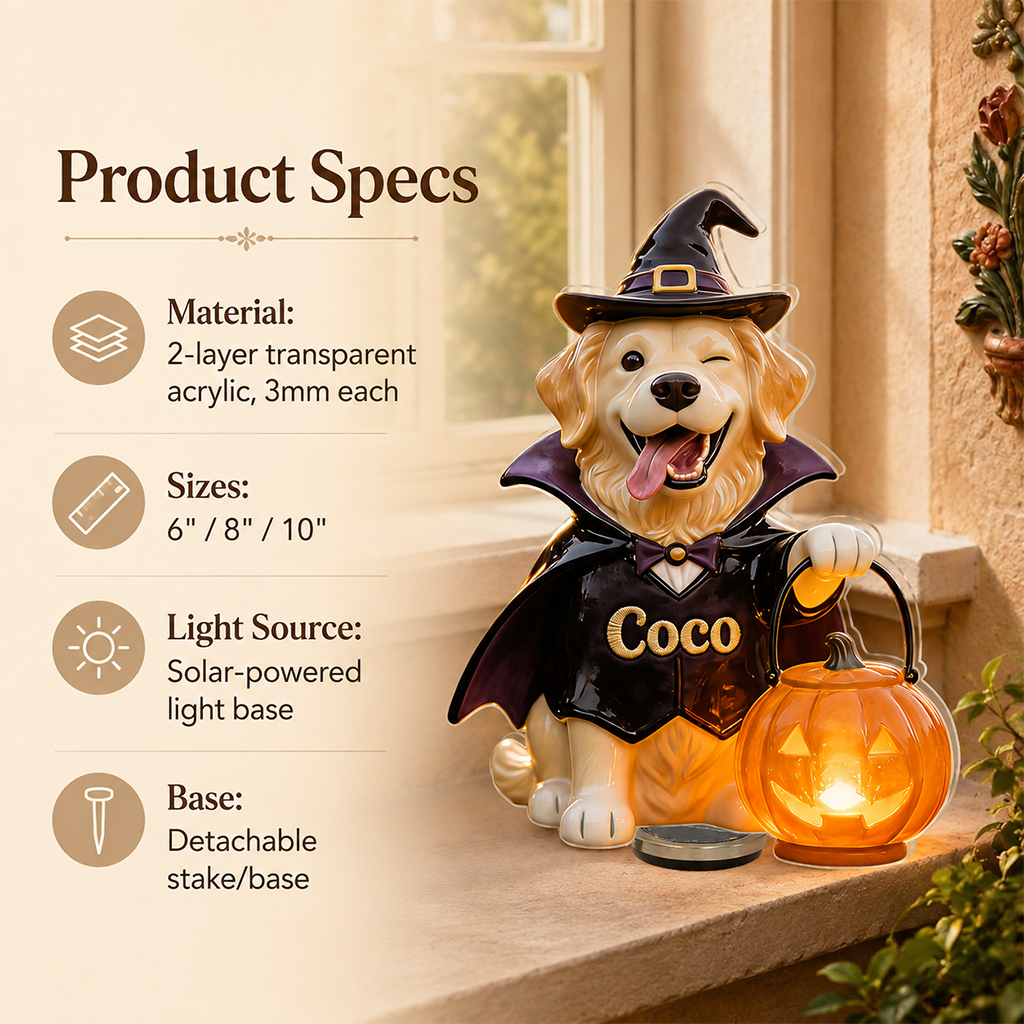 Personalized Fall Cute Shih Tzu Solar Acrylic Light Garden Decor Gift
