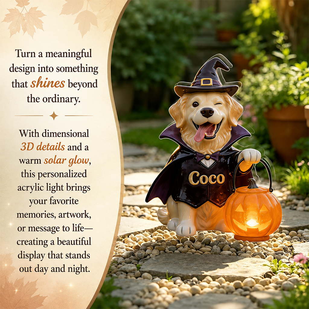 Personalized Fall Black and Tan Dachshund Solar Acrylic Light Garden Decor