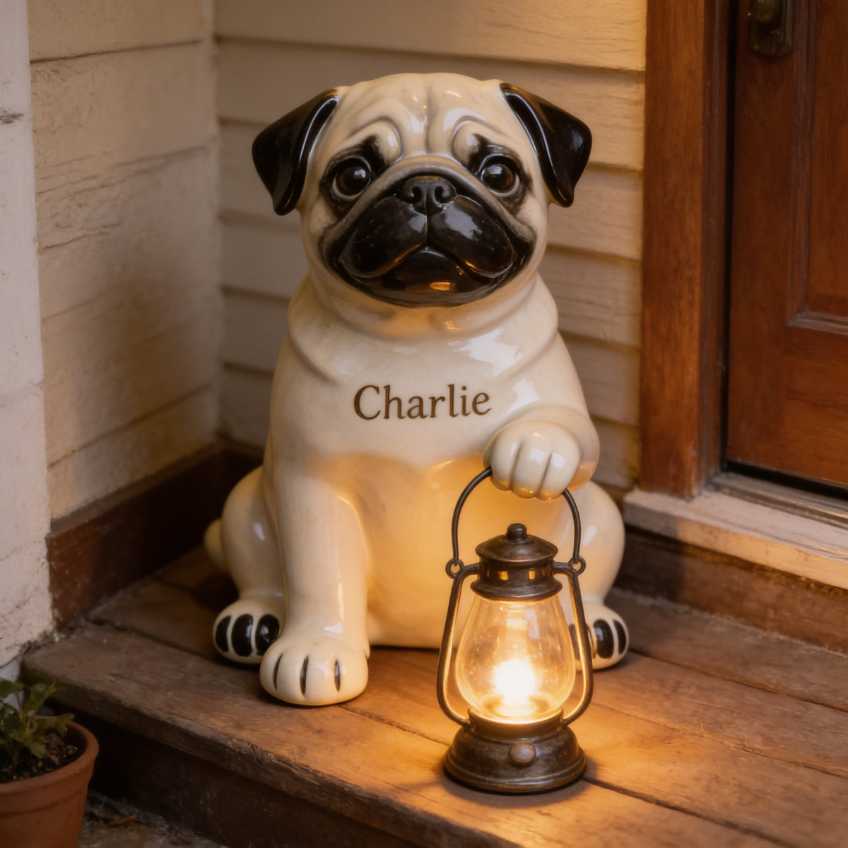 Personalized Sitting Fawn Pug Solar Acrylic Light Garden Decor Dog Lover Gift