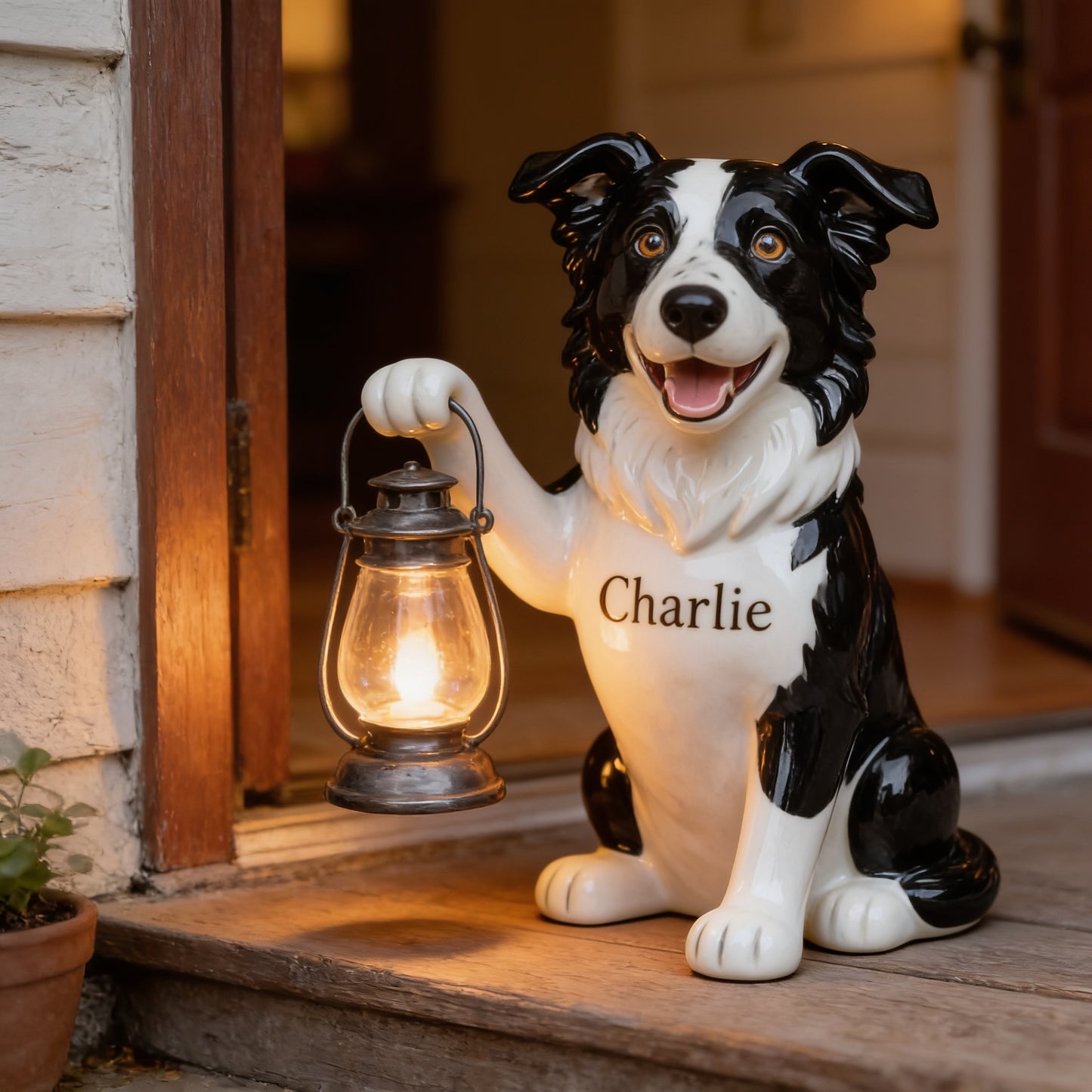 Personalized Black and White Border Collie Solar Acrylic Light Garden Decor