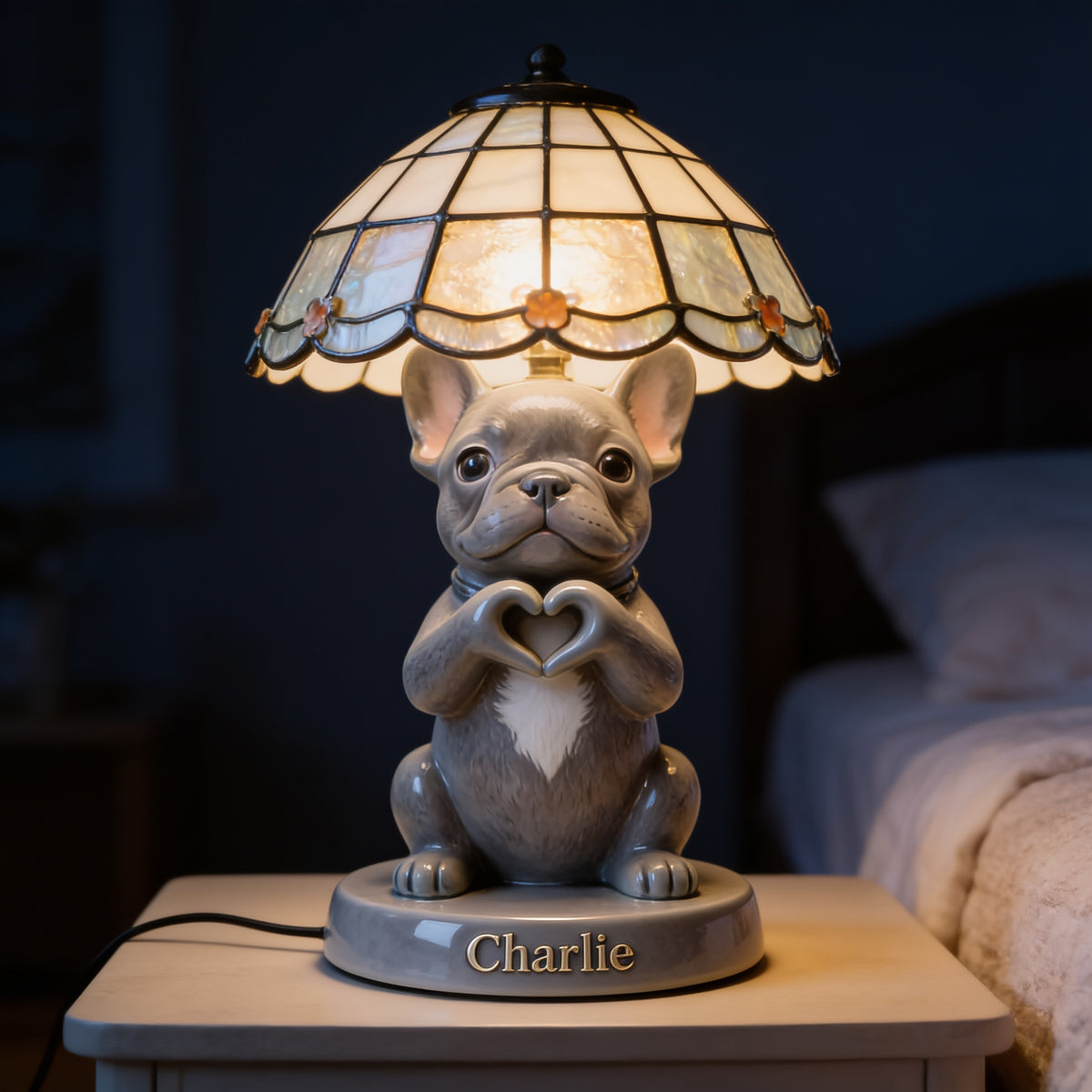 Personalized Gray French Bulldog Acrylic LED Night Light Pet Lover Gift