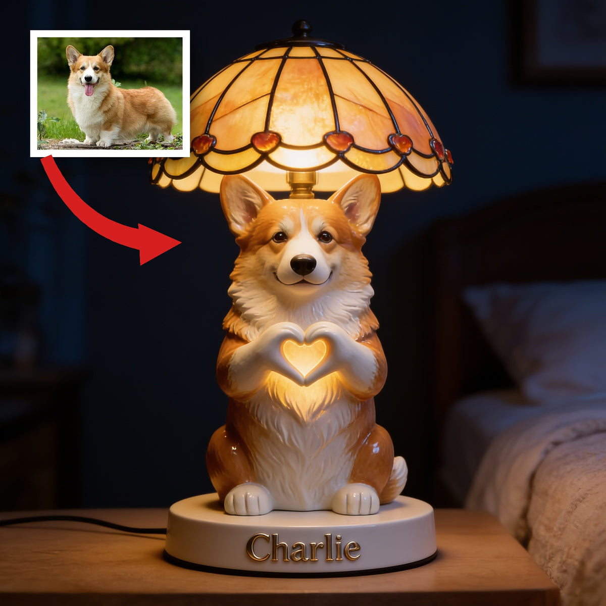 Personalized Welsh Corgi LED Table Lamp Pet Lover Home Decor Gift