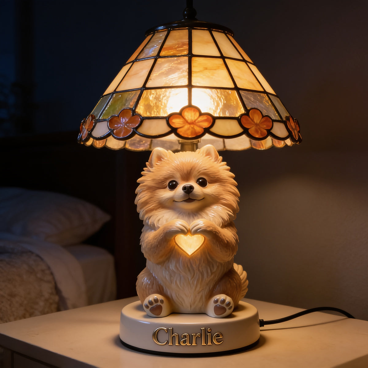 Personalized Fluffy Pomeranian Acrylic LED Night Light Pet Lover Gift