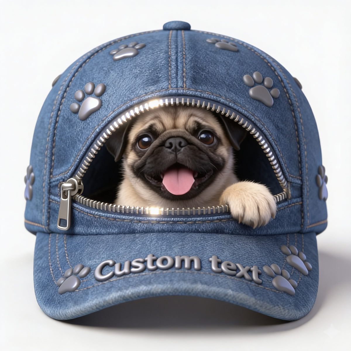 Custom Photo Flat-Faced Pug Puppy Classic Cap Dog Lover Gift