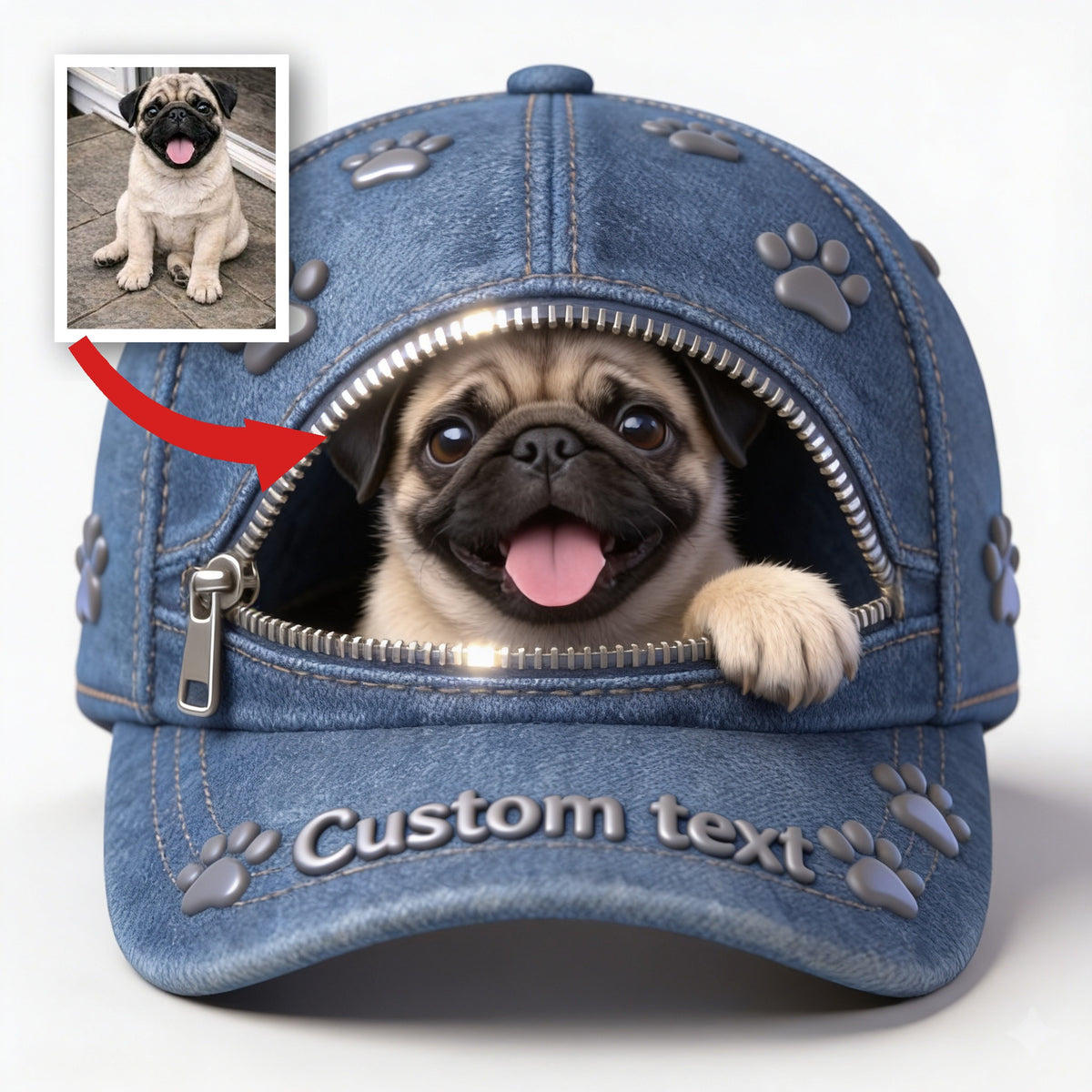Custom Photo Flat-Faced Pug Puppy Classic Cap Dog Lover Gift