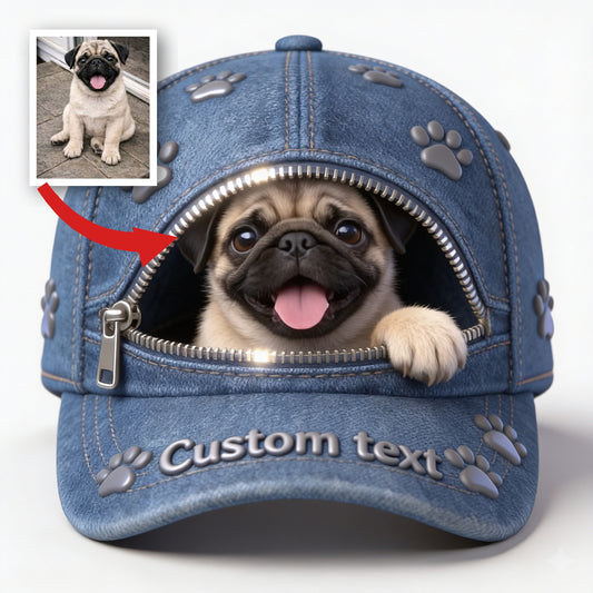 Custom Photo Flat-Faced Pug Puppy Classic Cap Dog Lover Gift