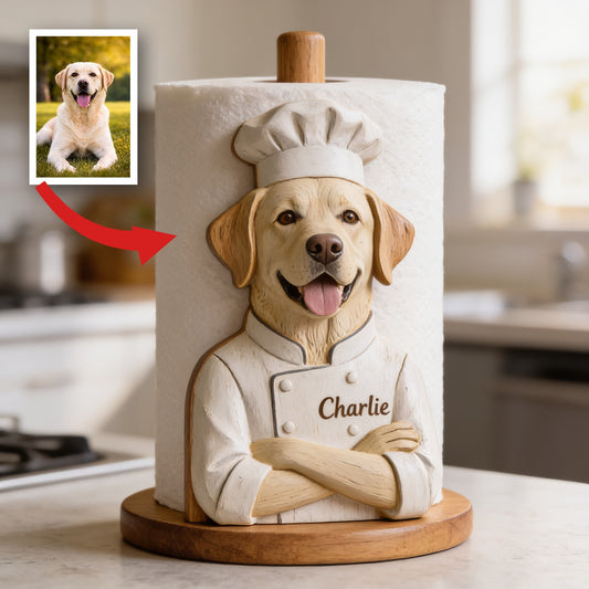 Personalized Yellow Labrador Chef Paper Towel Stand Kitchen Decor Gift