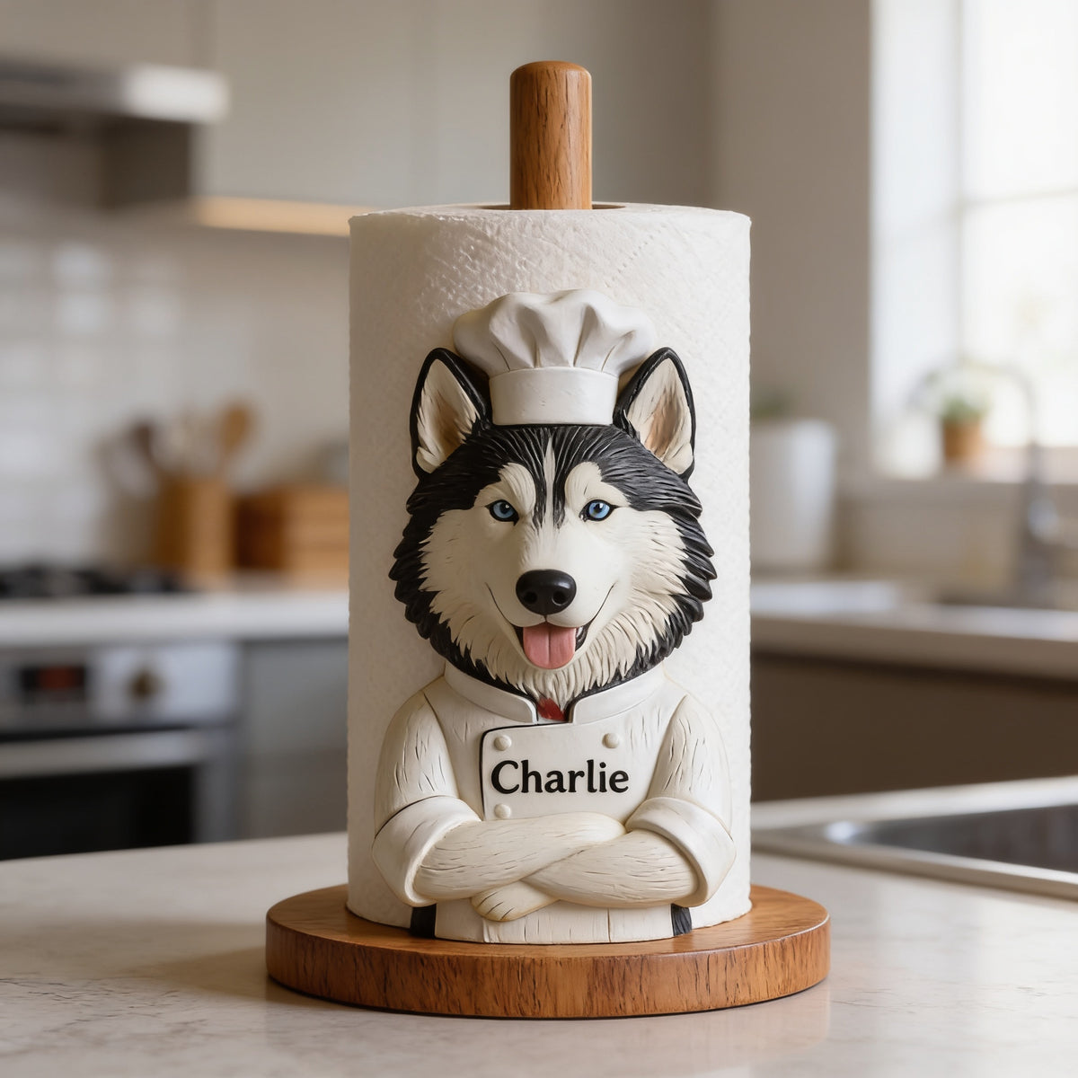 Personalized Siberian Husky Chef Paper Towel Stand Kitchen Decor Dog Lover Gift
