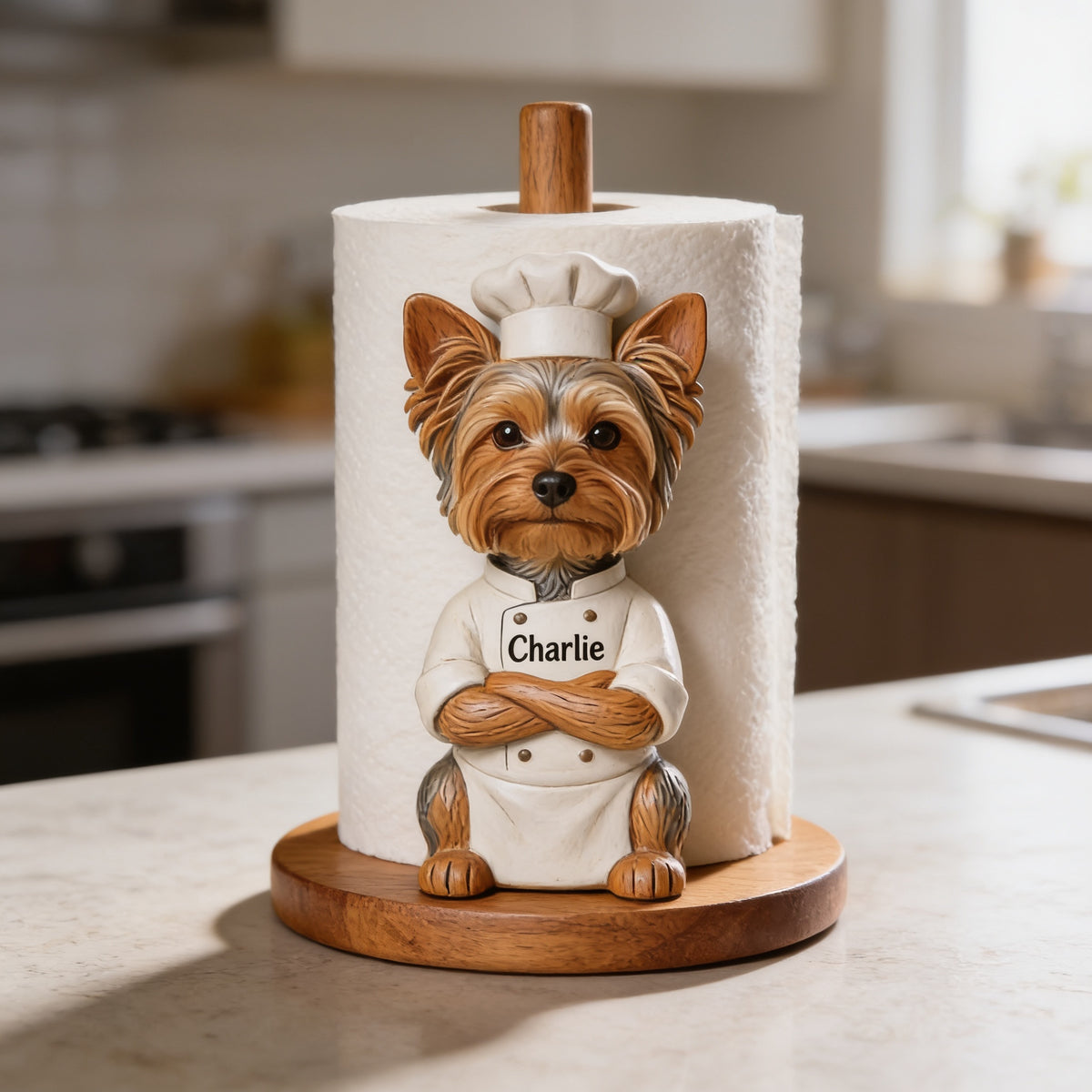 Personalized Chef Yorkshire Terrier Paper Towel Stand Kitchen Decor Gift