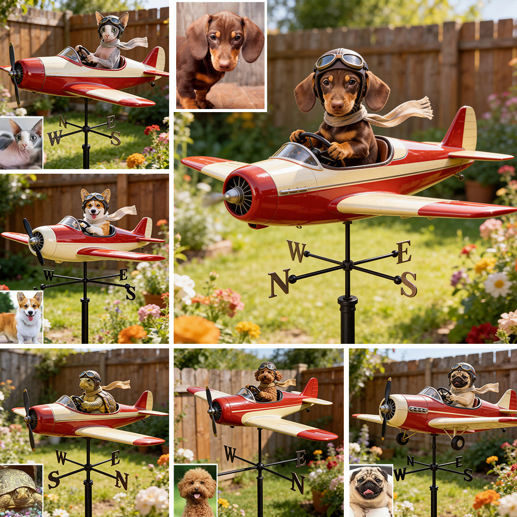 Custom Photo Golden Retriever Pilot Airplane Weather Vane, Garden Pet Lover Gift