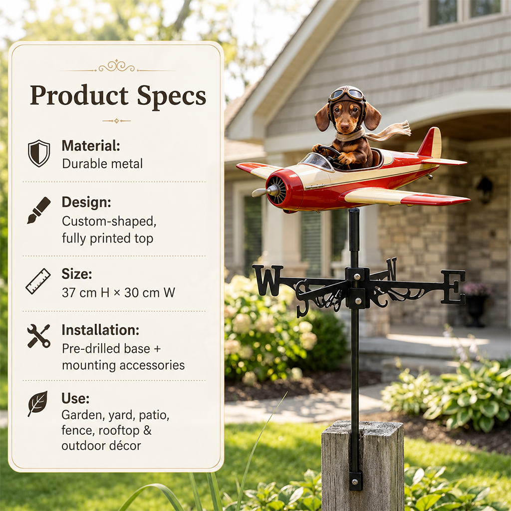 Custom Photo Fluffy Pomeranian Pilot Weather Vane Pet Lover Garden Decor