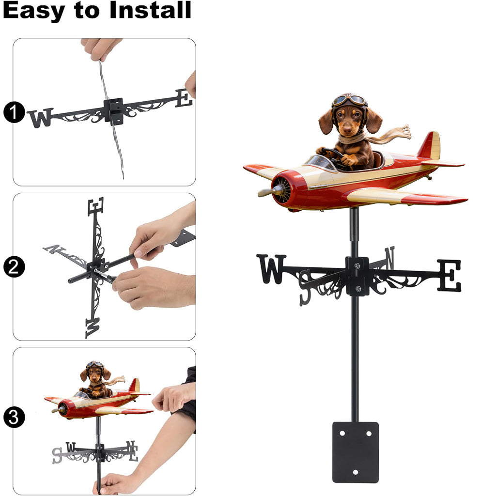 Custom Photo Fluffy Pomeranian Pilot Weather Vane Pet Lover Garden Decor