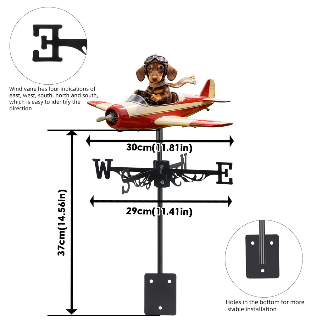 Custom Photo Cute Pug Pilot Airplane Weather Vane, Pet Lover Garden Decor Gift