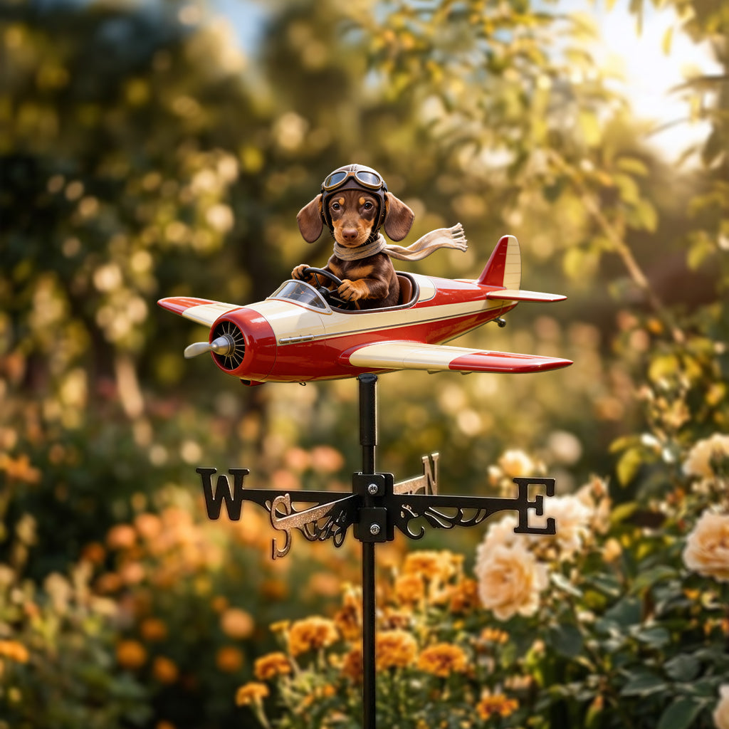 Custom Photo Cute Pug Pilot Airplane Weather Vane, Pet Lover Garden Decor Gift