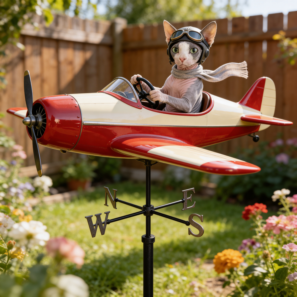 Custom Photo Curly Poodle Pilot Weather Vane Garden Pet Lover Gift