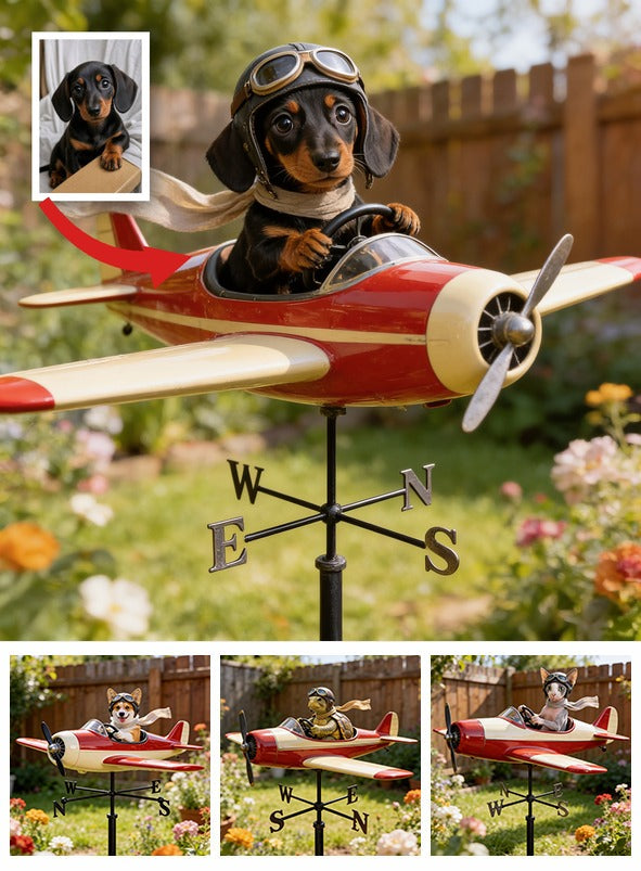 Custom Photo Dachshund Pilot Airplane Weather Vane Pet Lover Garden Decor