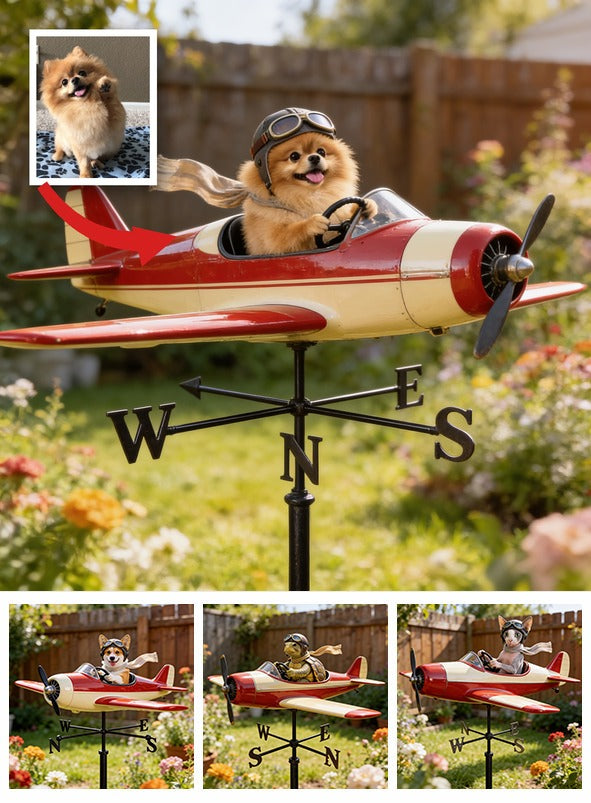 Custom Photo Fluffy Pomeranian Pilot Weather Vane Pet Lover Garden Decor