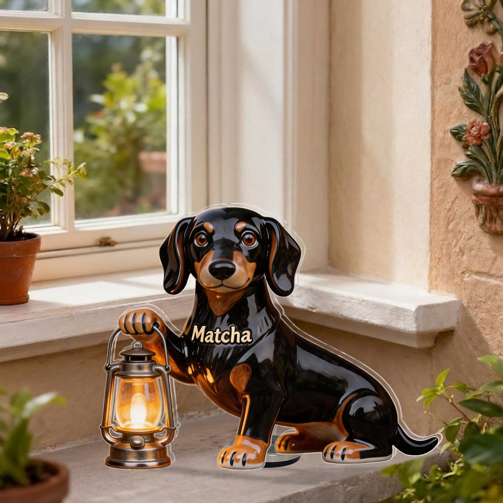 Personalized Fluffy White Bichon Frise Solar Acrylic Light Garden Decor
