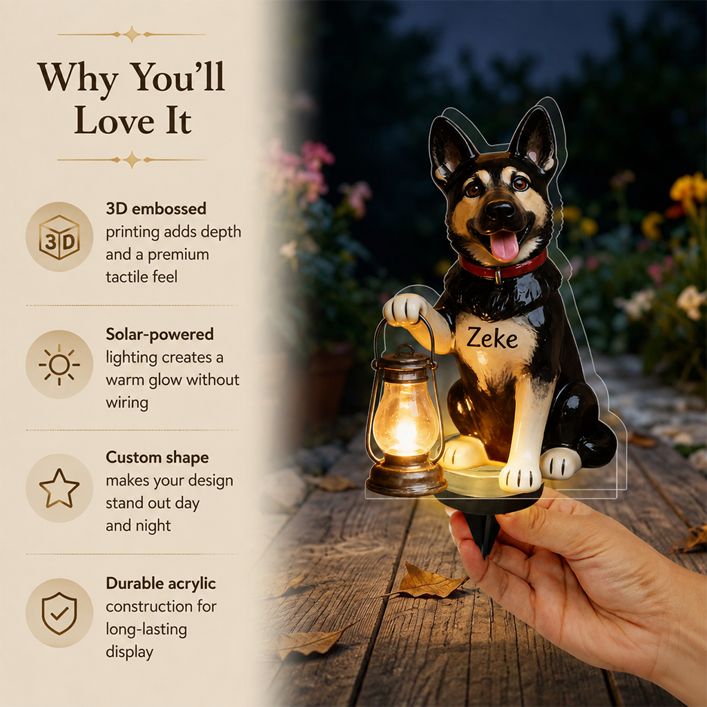 Personalized Sitting Tan Shiba Inu Solar Acrylic Light Garden Decor