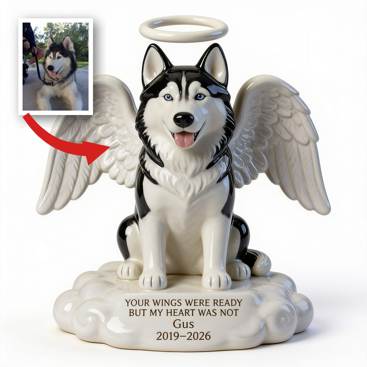 Custom Photo Siberian Husky Angel Memorial Shaped Acrylic Plaque Pet Memorial Gift