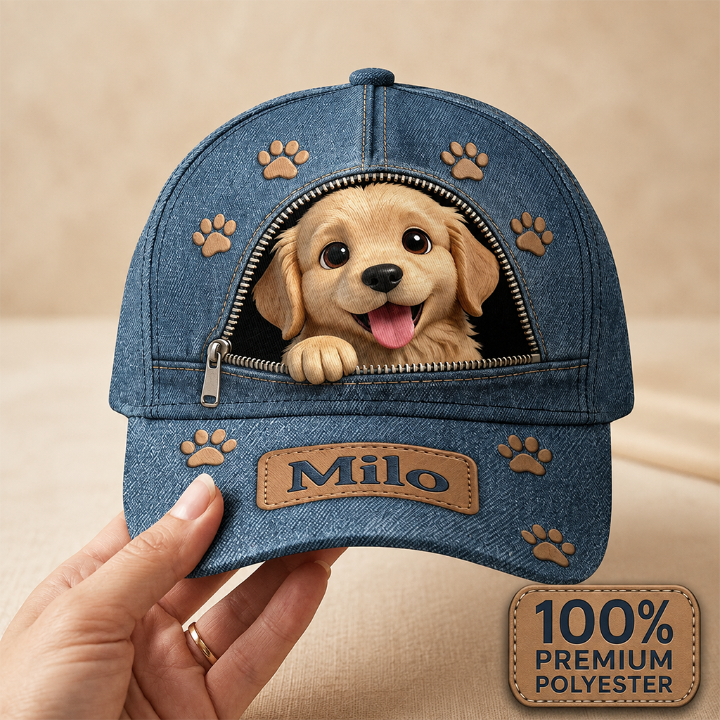 Custom Photo Fluffy Brown Pomeranian Classic Cap Dog Lover Gift