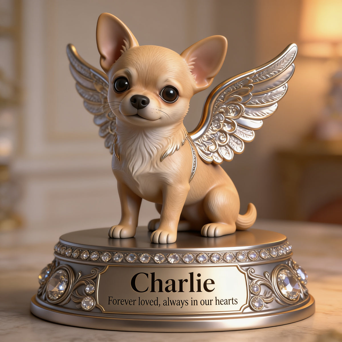Personalized Winged Tan Chihuahua Custom Shaped Acrylic Plaque Pet Memorial Gift