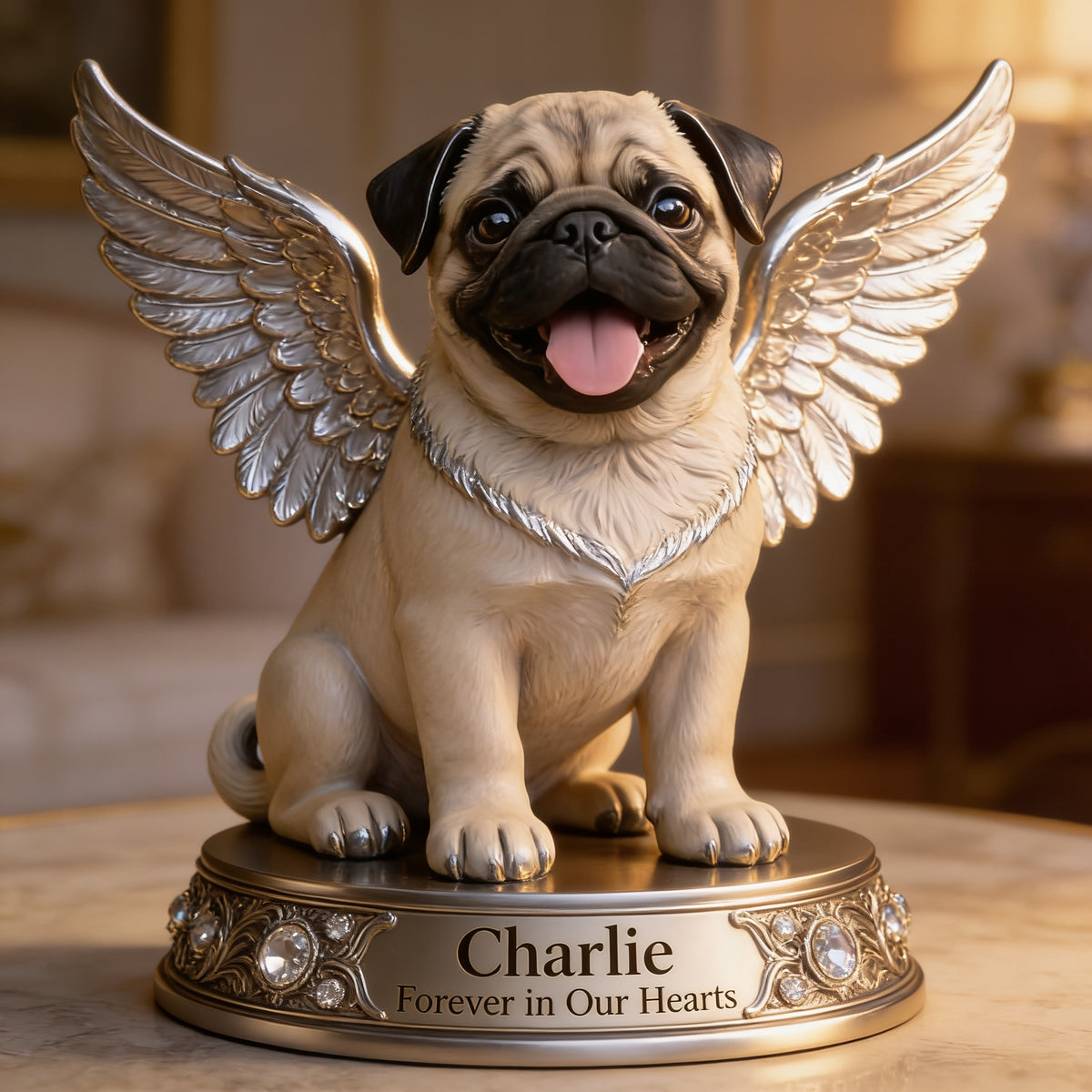 Personalized Angel Wing Pug Custom Shaped Acrylic Plaque Pet Memorial Gift