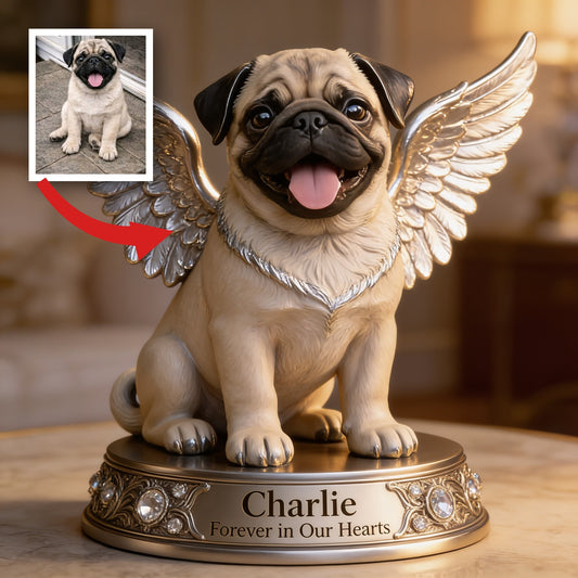 Personalized Angel Wing Pug Custom Shaped Acrylic Plaque Pet Memorial Gift