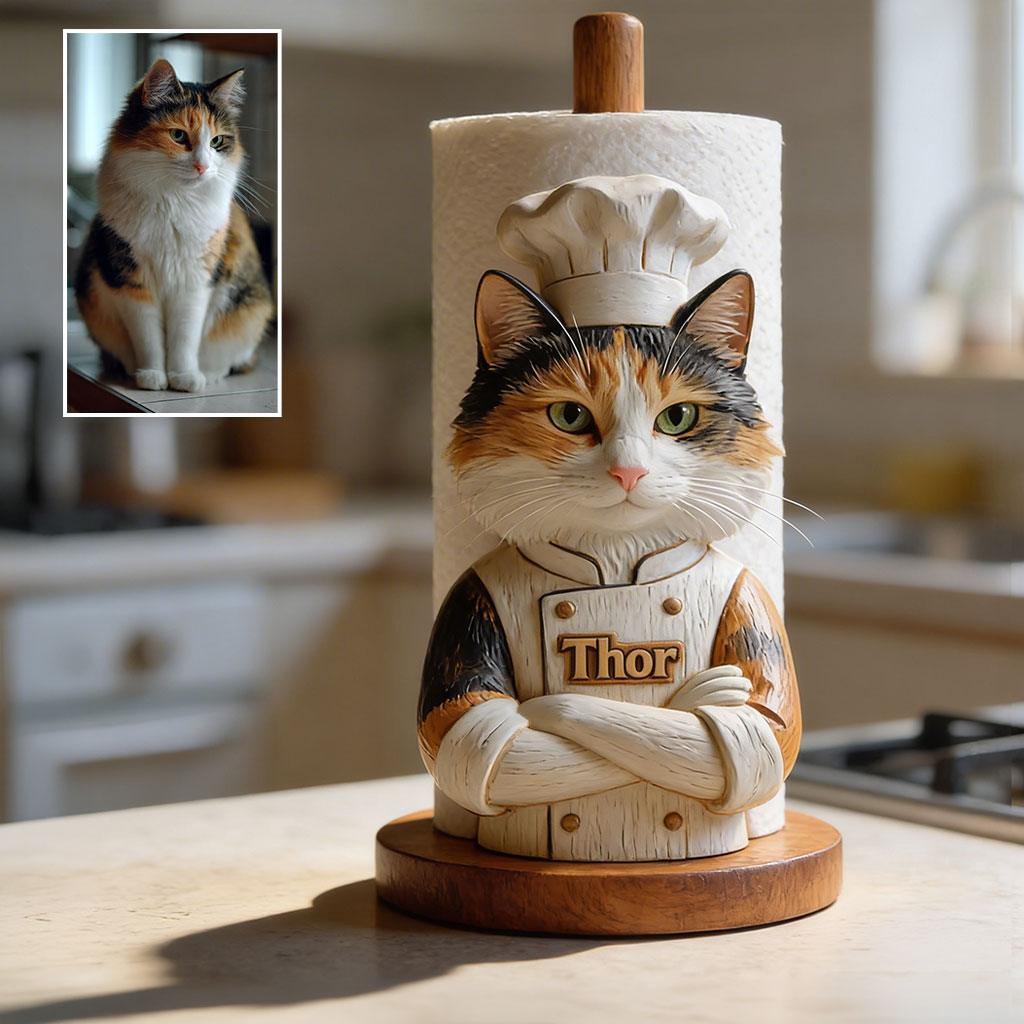 Personalized Welsh Corgi Chef Wooden Paper Towel Stand Kitchen Counter Decor Gift