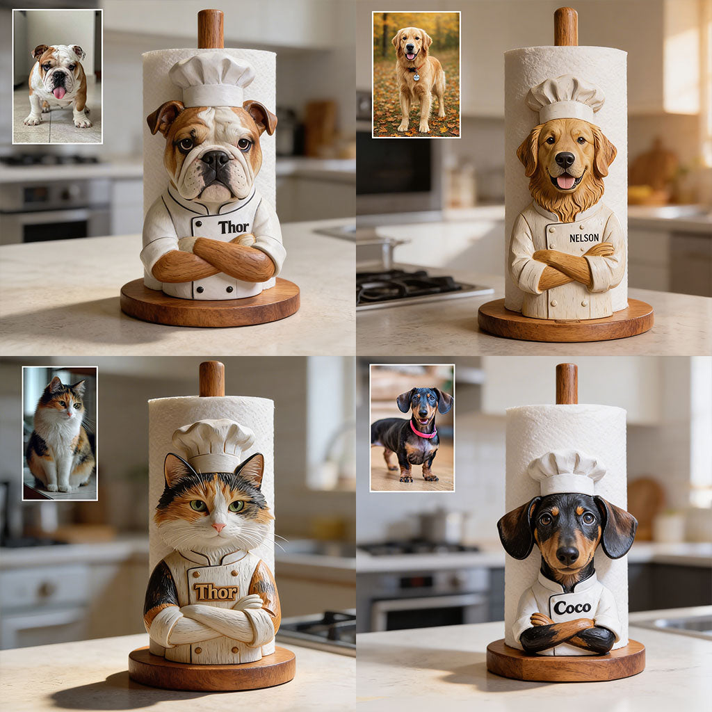 Personalized French Bulldog Chef Paper Towel Stand Kitchen Gift
