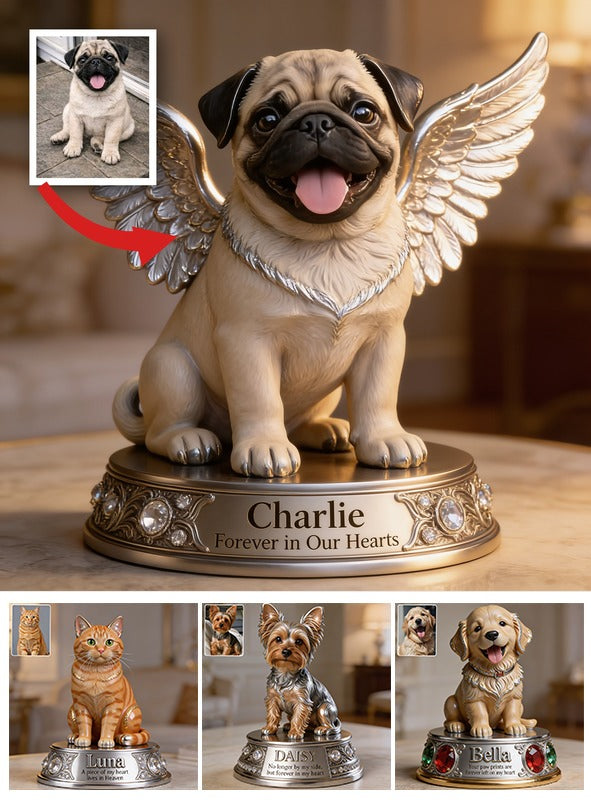 Personalized Angel Wing Pug Custom Shaped Acrylic Plaque Pet Memorial Gift
