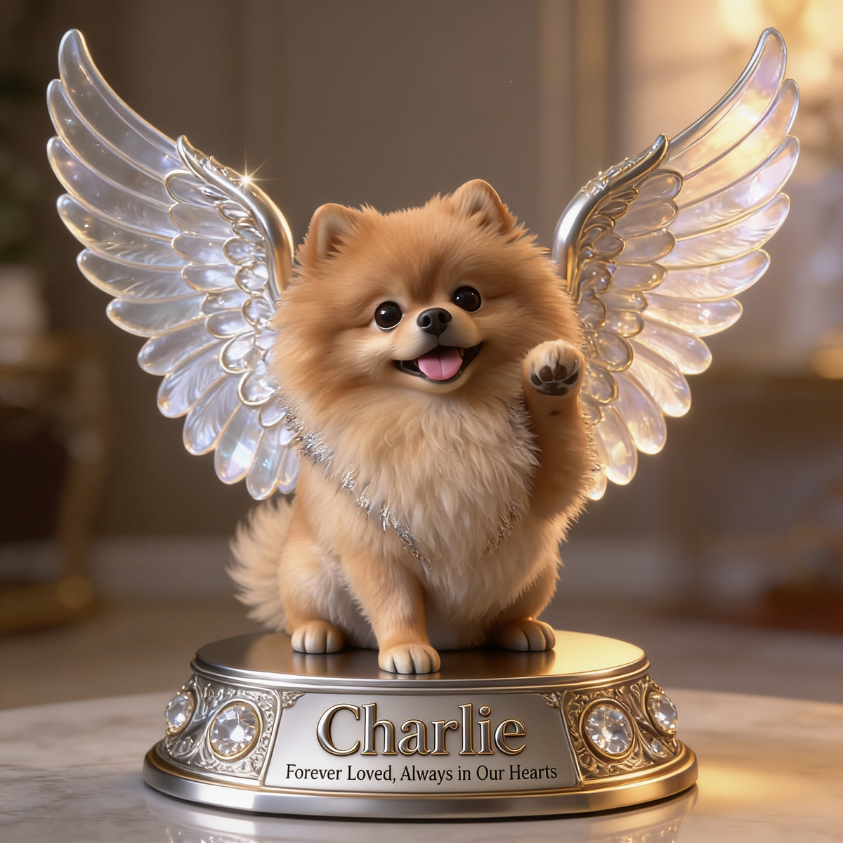 Personalized Fluffy Pomeranian Angel Custom Shaped Acrylic Plaque Pet Memorial Gift