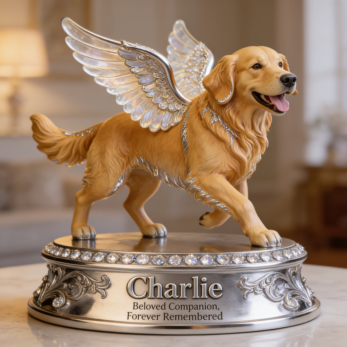 Personalized Angel Wing Golden Retriever Shaped Acrylic Plaque Pet Memorial Gift