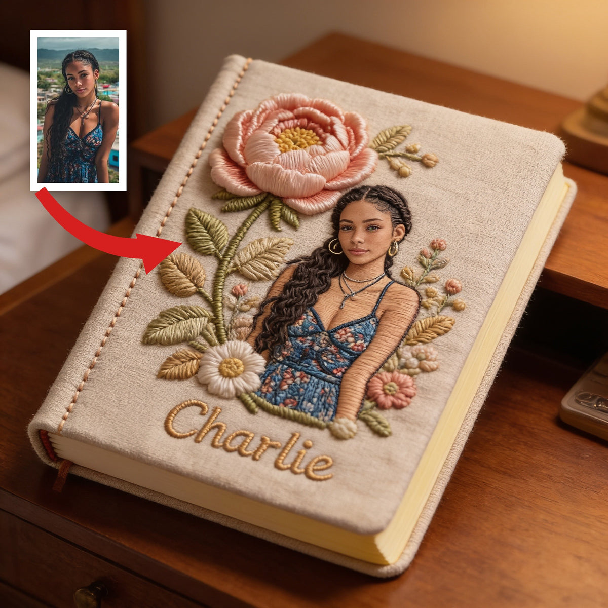 Personalized Birth Month Flower Latina Woman Floral Embroidered Leather Journal Self Love Gift