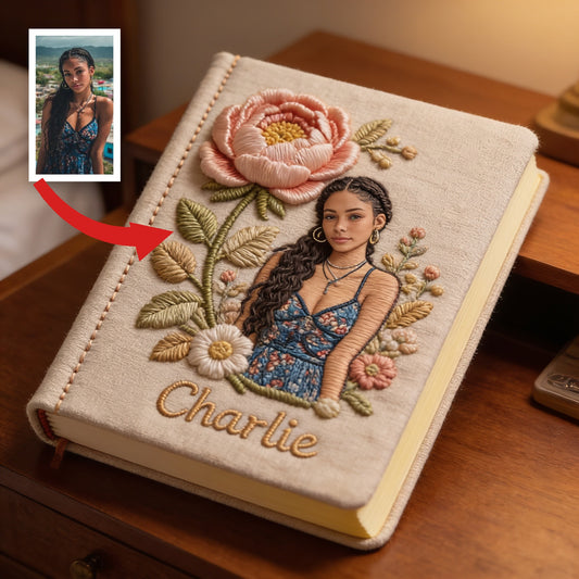 Personalized Birth Month Flower Latina Woman Floral Embroidered Leather Journal Self Love Gift