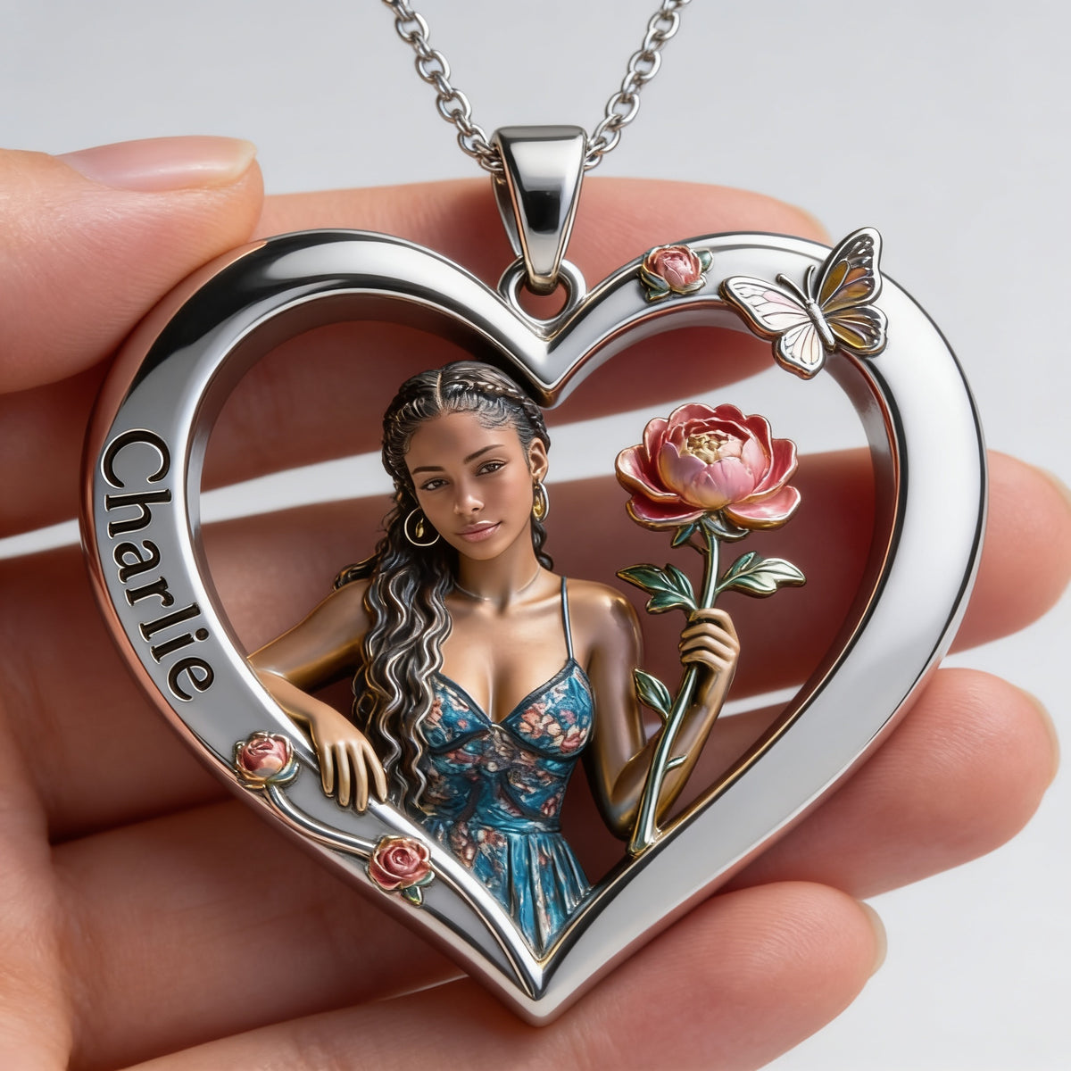 Collier Pendentif Métal en Forme de Cœur Fleurs de Mois de Naissance Personnalisé