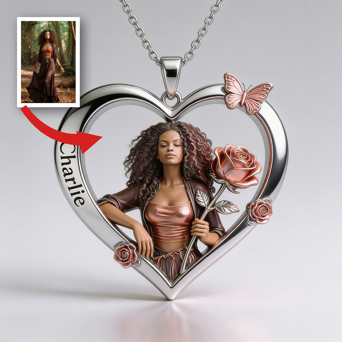 Collier Pendentif Cœur Femme Noire Fleurs de Mois de Naissance Personnalisé