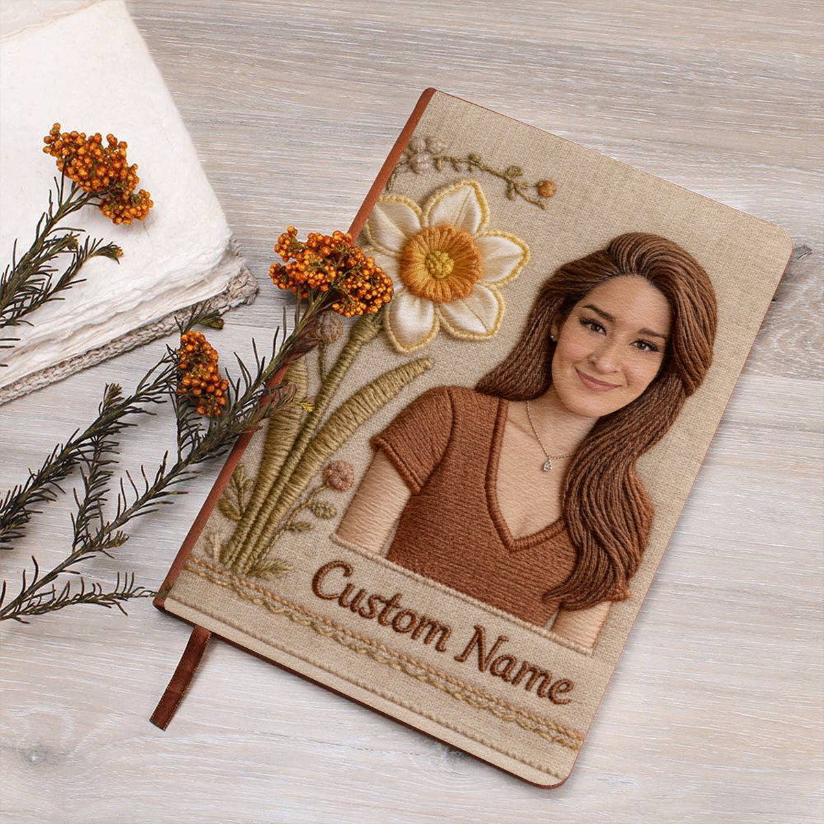 Personalized Birth Month Flower Leather Journal Custom Name Gift For Latina Mom