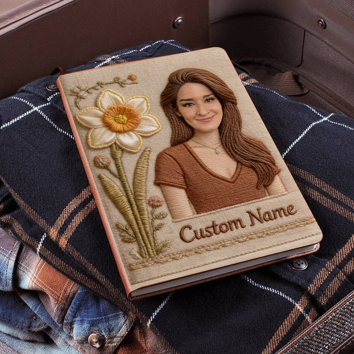 Personalized Birth Month Flower Leather Journal Custom Name Gift For Latina Mom